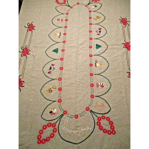 *Vintage Tan Khaki Muslin Holiday Napkins - 7 Asst Christmas Embroidered - Picture 9 of 12